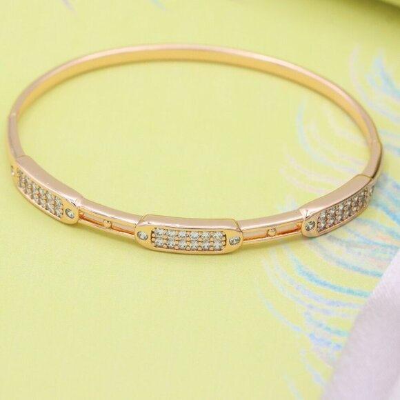 Triple Panel Rose Gold Bangle with Pave Stone Accents, XPBL0496 - Picture 5 of 12